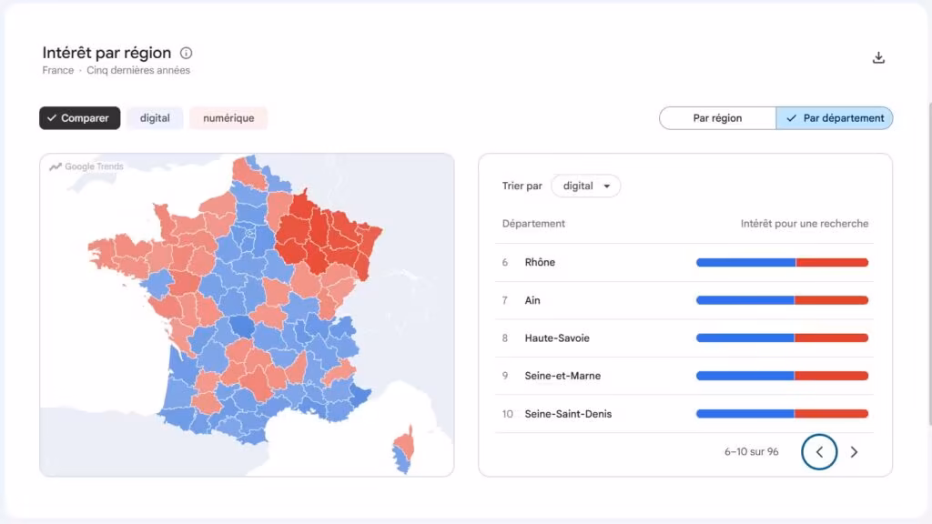 Carte de l'intérêt des Recherches Google Trends